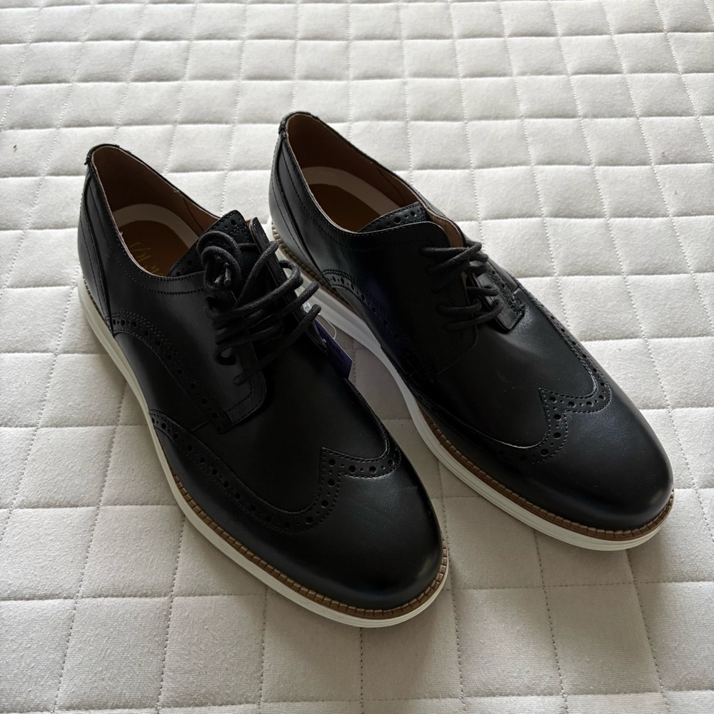 Cole Haan Black Wingtip Oxfords with White Soles